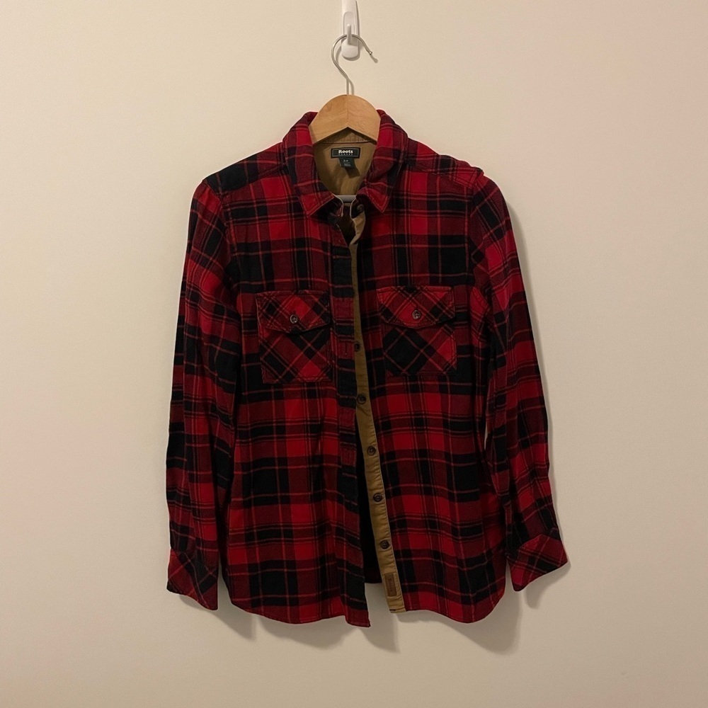 ROOTS Park Plaid Shirt Cabin Red Size Small - Picture 5 of 11